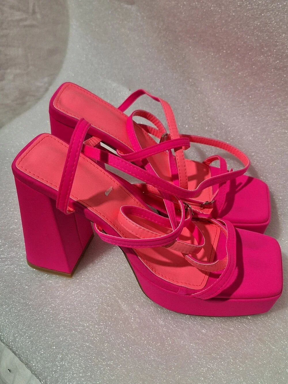 Women's Hot Pink Strappy Block Heel Sandals